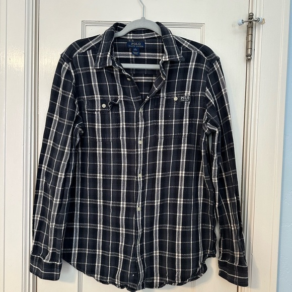 Polo Ralph Lauren Shirt Gray Plaid Flannel Long Sleeve Button Down Size 18/20 - Picture 2 of 12